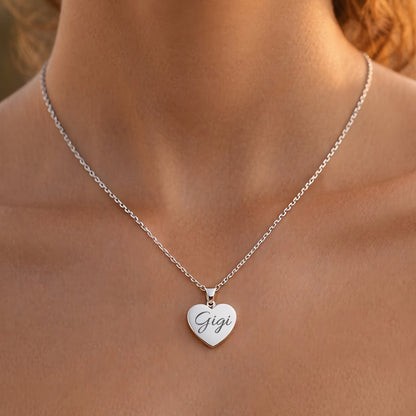Personalized Heart Name Necklace | Custom Engraved Necklace | Sterling Silver or 14K Gold Plated | 18" Chain | Custom Gift for Mom, Grandma, Mimi