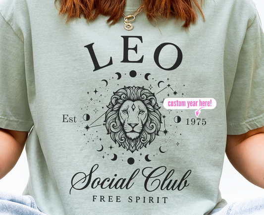 Custom Zodiac Social Club Shirt – Personalized Year Tee, Astrology Graphic Tee, Leo Virgo Aries Zodiac Shirt, Boho Celestial Shirt, Comfort Colors 1717