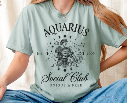 Custom Zodiac Social Club Shirt – Personalized Year Tee, Astrology Graphic Tee, Leo Virgo Aries Zodiac Shirt, Boho Celestial Shirt, Comfort Colors 1717