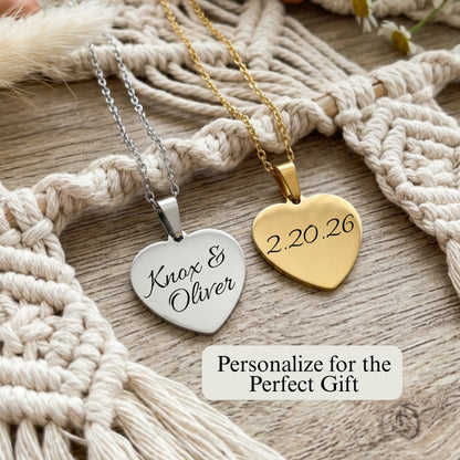 Personalized Heart Name Necklace | Custom Engraved Necklace | Sterling Silver or 14K Gold Plated | 18" Chain | Custom Gift for Mom, Grandma, Mimi