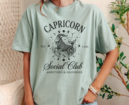 Custom Zodiac Social Club Shirt – Personalized Year Tee, Astrology Graphic Tee, Leo Virgo Aries Zodiac Shirt, Boho Celestial Shirt, Comfort Colors 1717
