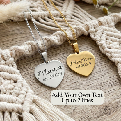 Personalized Heart Name Necklace | Custom Engraved Necklace | Sterling Silver or 14K Gold Plated | 18" Chain | Custom Gift for Mom, Grandma, Mimi
