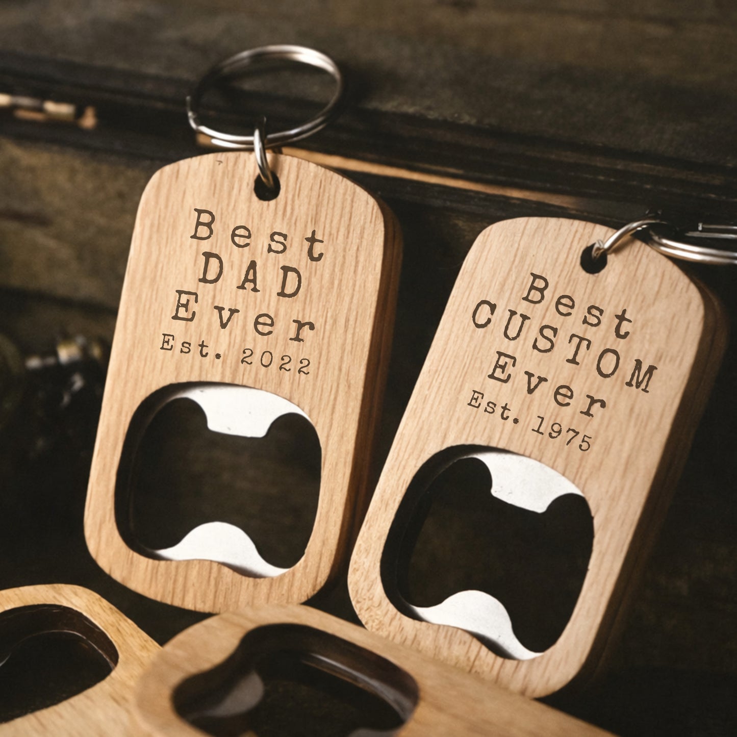 Personalized Wooden Bottle Opener Keychain – Custom Engraved Gift for Dad, Husband, Boyfriend | Funny & Sentimental