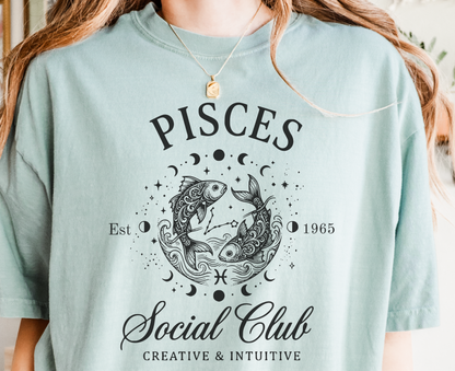 Custom Zodiac Social Club Shirt – Personalized Year Tee, Astrology Graphic Tee, Leo Virgo Aries Zodiac Shirt, Boho Celestial Shirt, Comfort Colors 1717