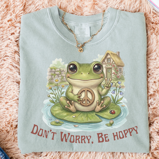 Don’t Worry Be Hoppy Shirt – Cute Frog Cottagecore Tee-Comfort Colors 1717 Bay