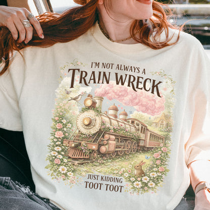 I’m Not Always a Train Wreck  – Funny Vintage Train Graphic Tee - Comfort Colors 1717 Ivory