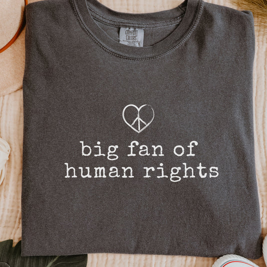 Big Fan of Human Rights Shirt – Kindness Statement Tee – Comfort Colors 1717 Pepper