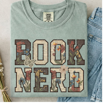 Book Nerd Shirt – Floral Book Lover Tee – Comfort Colors 1717 Bay