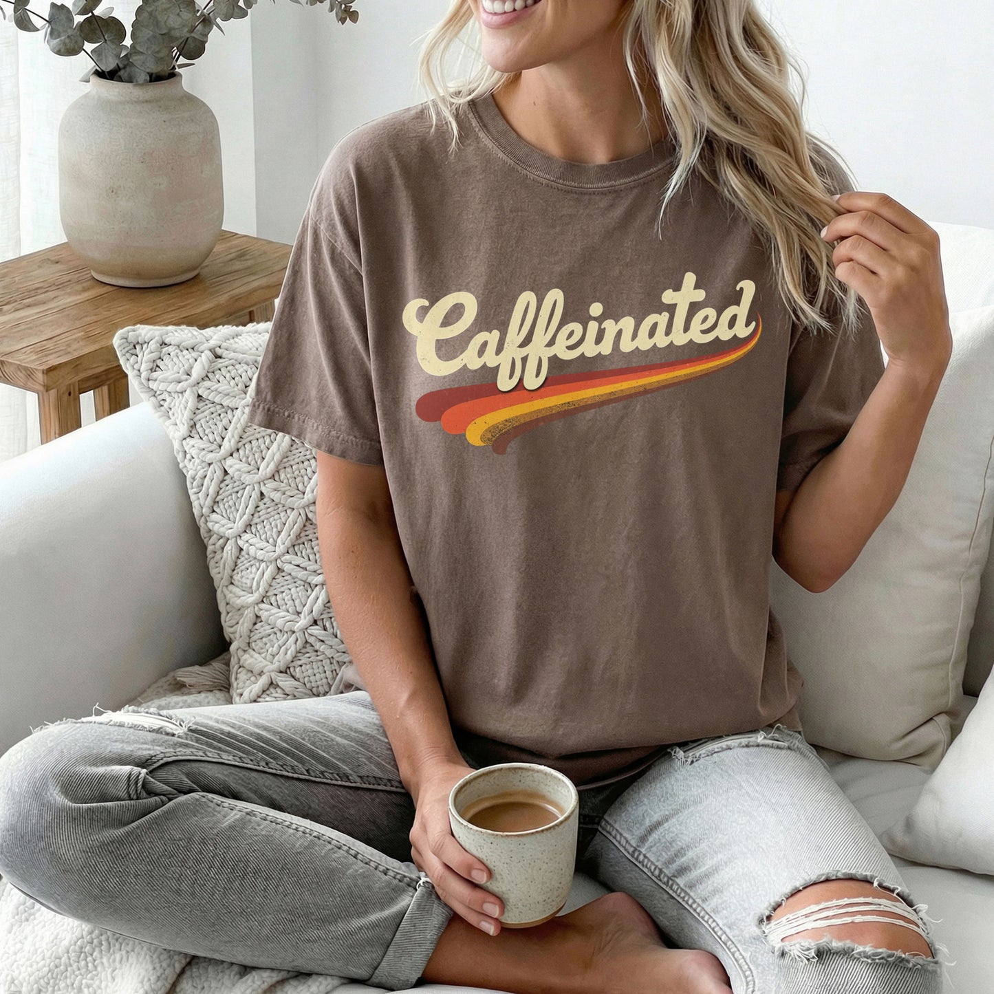 Caffeinated Shirt – Retro Coffee Lover Tee - Comfort Colors 1717 Espresso